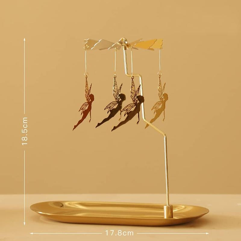 Spinning Candle Holder with Tray, Glod Carousel Candle Spinner, Rotating Metal Light Candle Holder for Table Centerpiece, Christmas, Valentine'S Day, Party Decor, ( Elves)